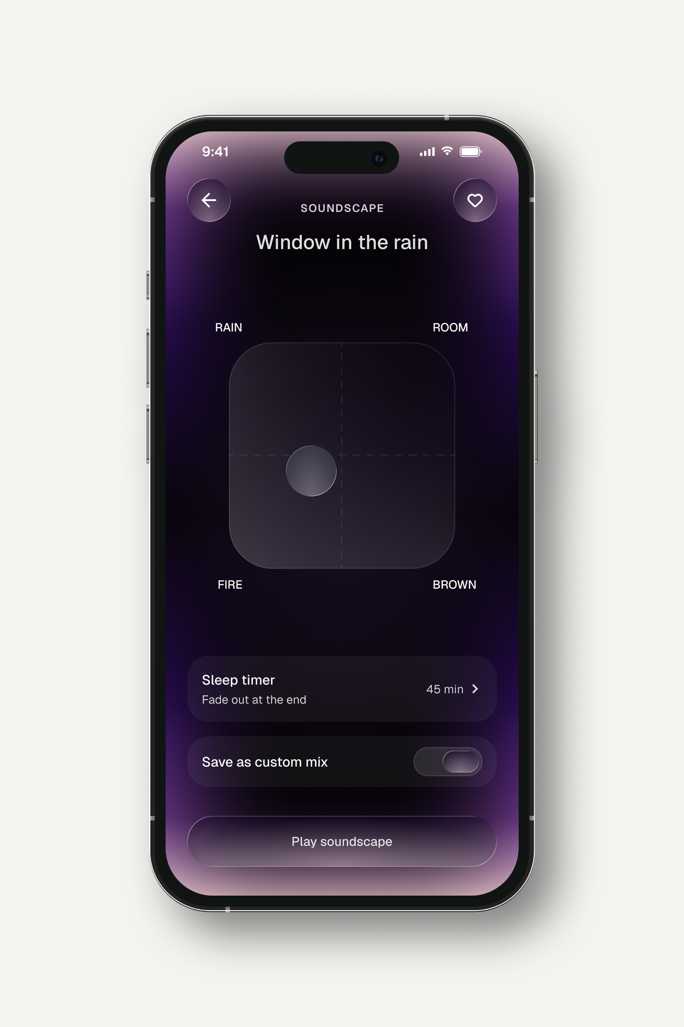 SONA custom soundscape screen